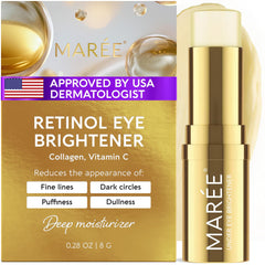MAREE front packaging showing compact under-eye balm stick for travel convenience