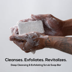 MARLOWE. close-up of bar texture and exfoliant grit for effective smoothing