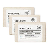 MARLOWE. front packaging showing cedarwood bar and recycled wrapper benefit