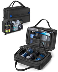 Marscamd toiletry bag front view shows sleek black design and quick-access pocket