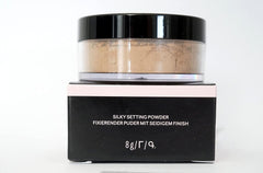 Mary Kay Silky Setting Powder with brush demonstrating easy application and natural mattifying effect