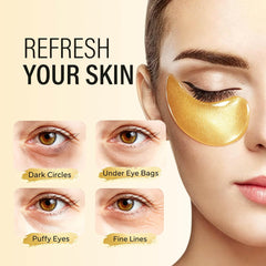 Maskiss patches applied under a model's eyes to reduce puffiness visibly