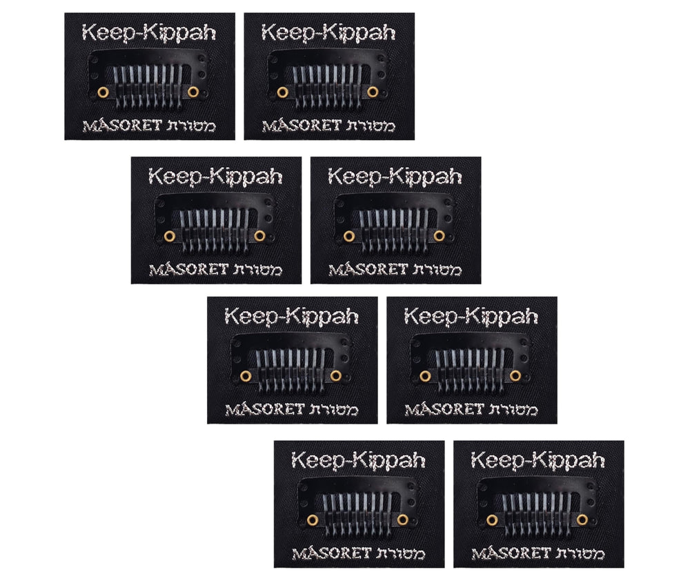 MASORET front packaging showing eight kippah clips for reliable hold