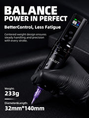 MAST TATTOO pen attached to battery with OLED display for quick monitoring