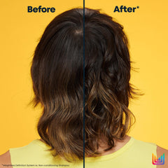Matrix mist on wavy hair showing lightweight texture and shine benefit