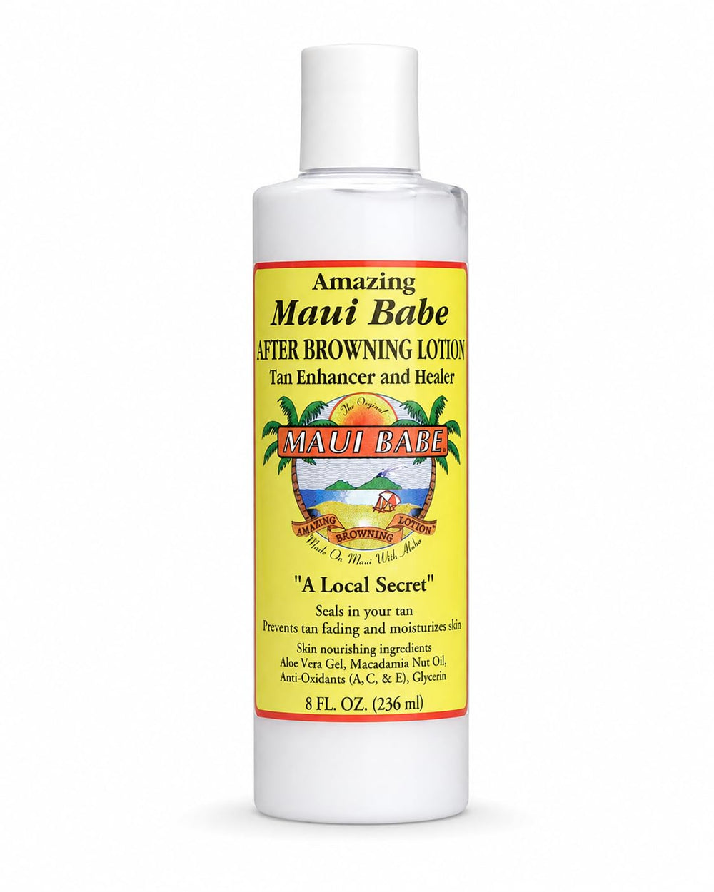 Maui Babe front packaging showing 8 oz bottle and clear label benefits