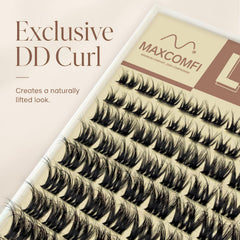 MAXCOMFI close-up of lash cluster fibers highlighting soft, natural taper
