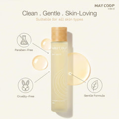 MAY COOP closeup label highlighting botanical ingredients and clarity