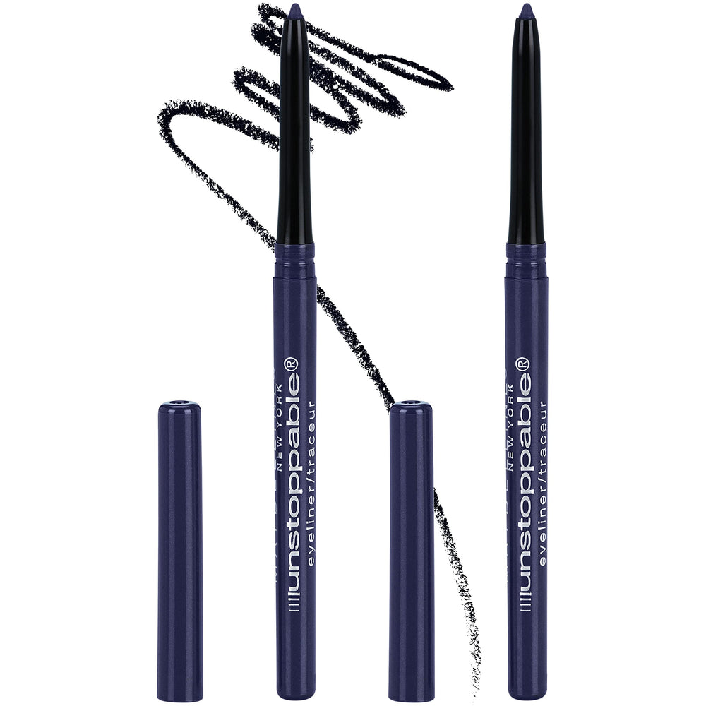 Maybelline Unstoppable Sapphire front packaging shows twin pencil set and brand