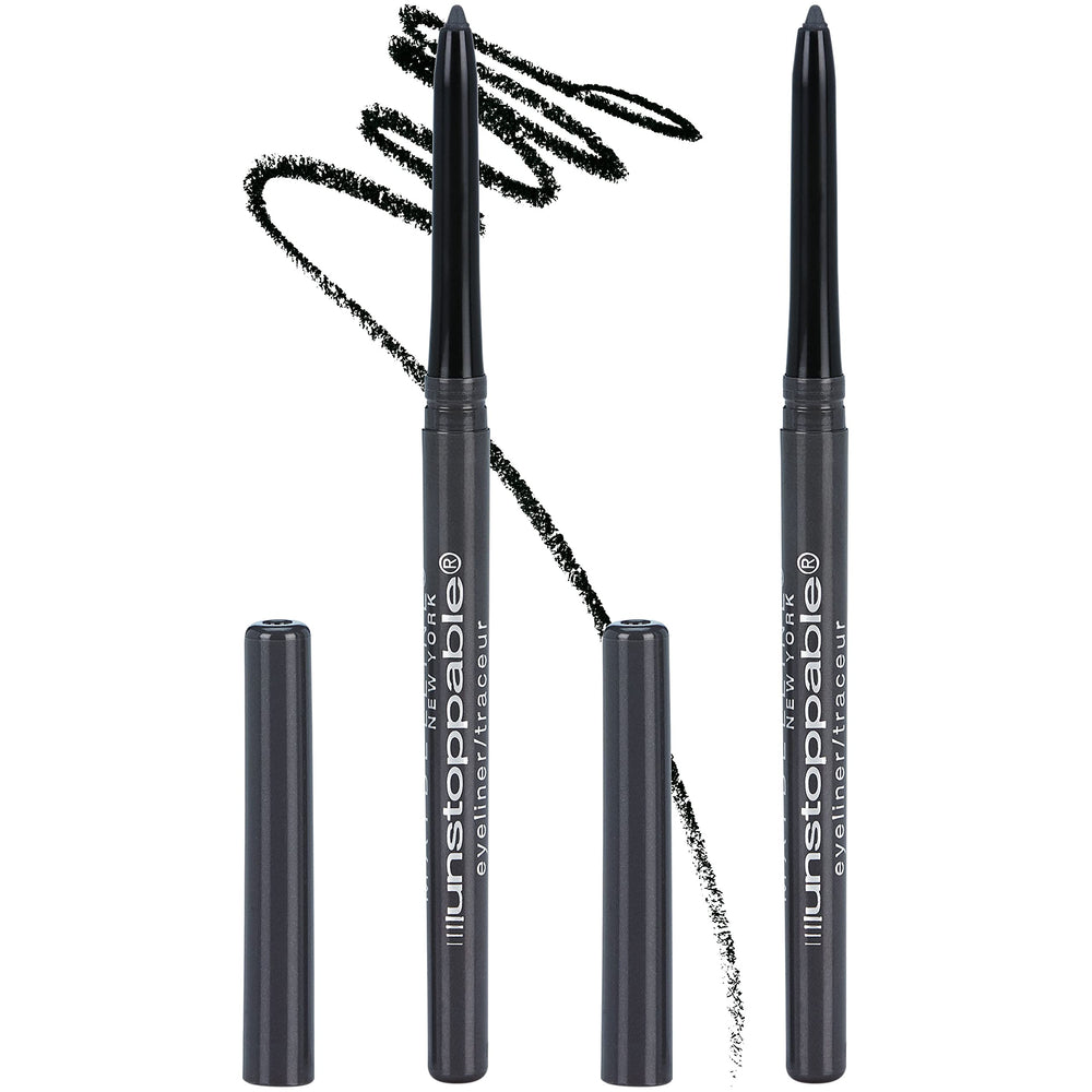 Maybelline Unstoppable pewter duo front packaging showing two pencils and benefits