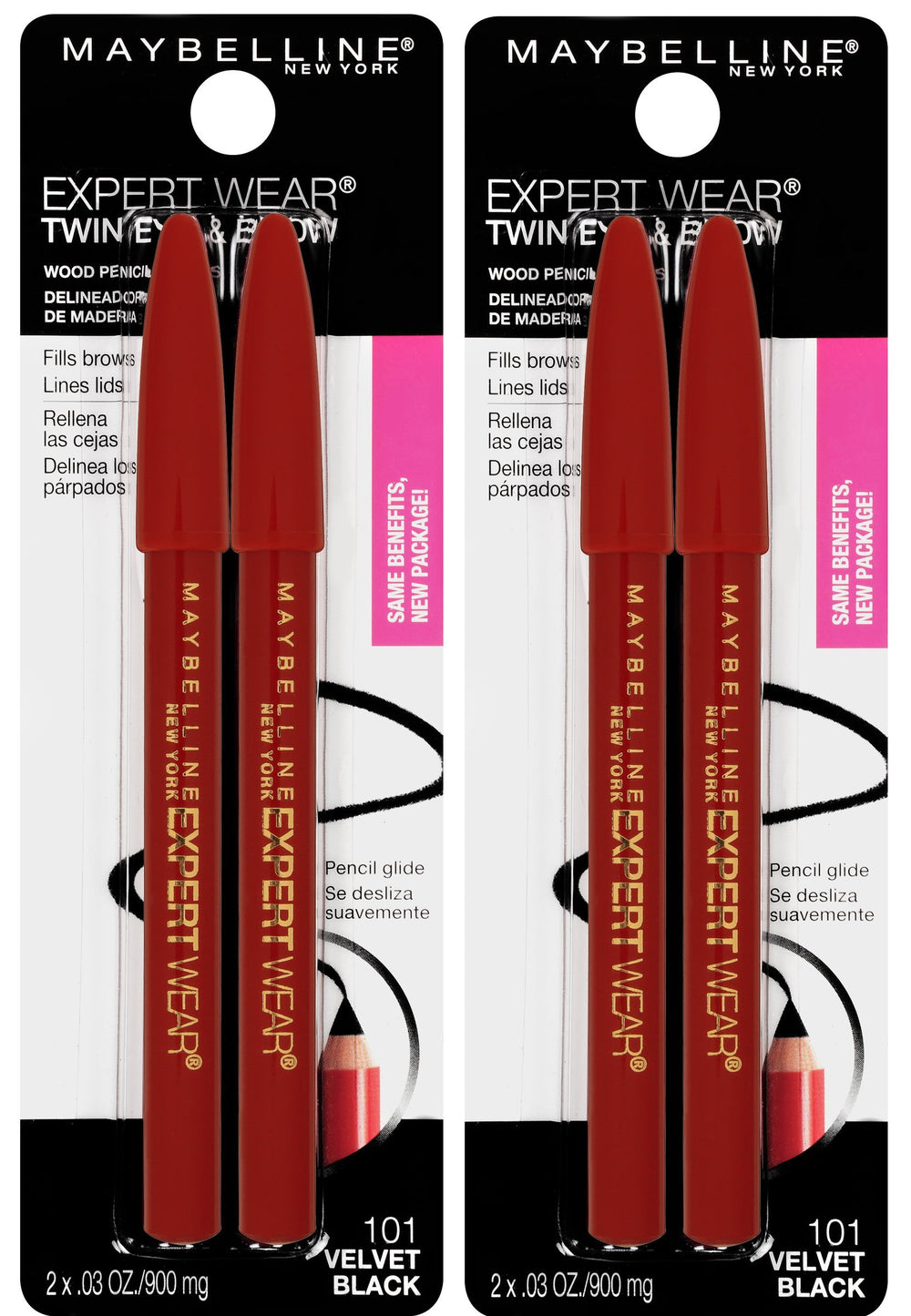 Maybelline front packaging showing twin pencil pack and product benefits