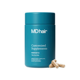 MDhair front bottle showing clean packaging and one-capsule convenience benefit