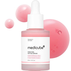 medicube front bottle showing pink peptide serum and instant glow benefit