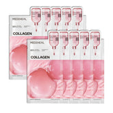 MEDIHEAL front packaging of collagen mask showing product and quantity benefits