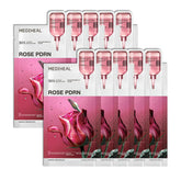 MEDIHEAL front packaging showing ten sheet masks, clear product info and glow benefit