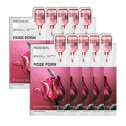 MEDIHEAL front packaging showing ten sheet masks, clear product info and glow benefit