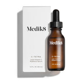 Medik8 C-Tetra front packaging showing bottle and label, highlights clean formulation benefits