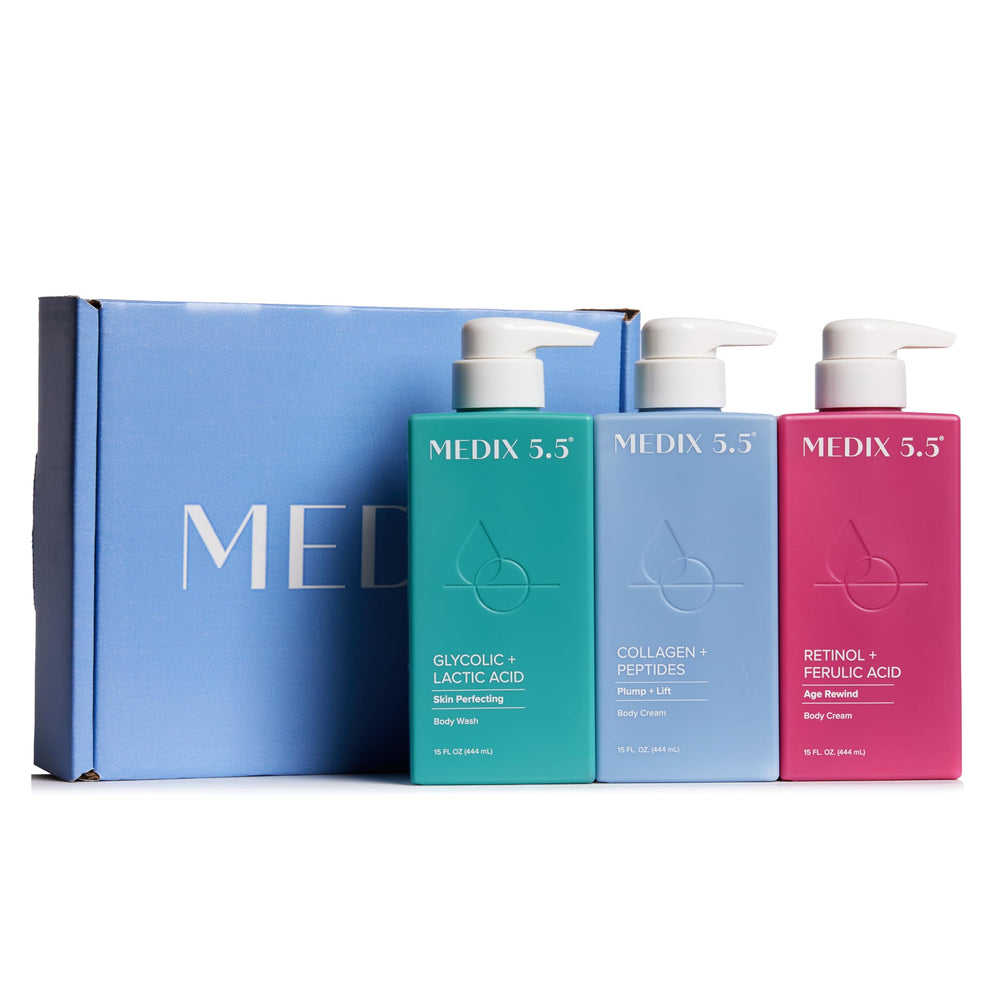 Medix 5.5 glycolic wash front bottle showing clean packaging and exfoliating benefit