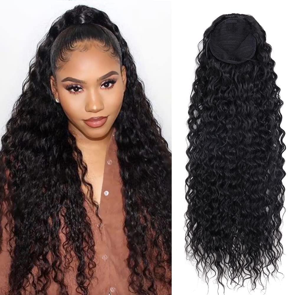 Meepo 24-inch curly ponytail front view showing full volume benefit