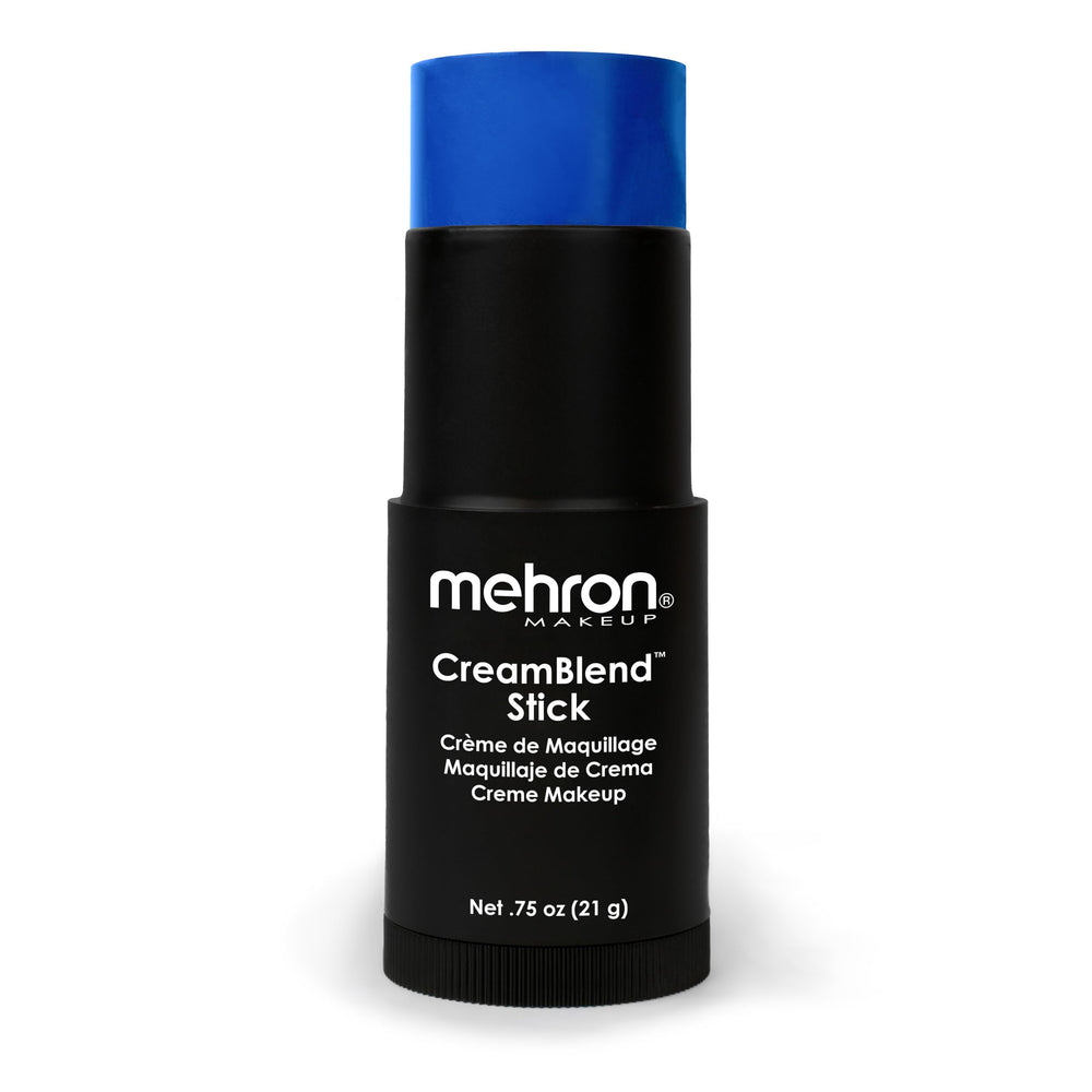 Mehron Makeup blue stick front packaging showing brand and vibrant color for reliable application