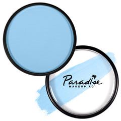 Mehron Paradise AQ front pan showing light blue pigment and true color