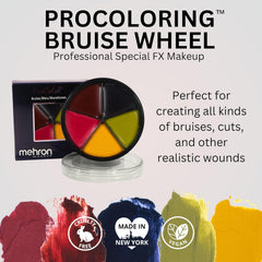 Mehron Makeup open palette top view revealing five cream bruise shades