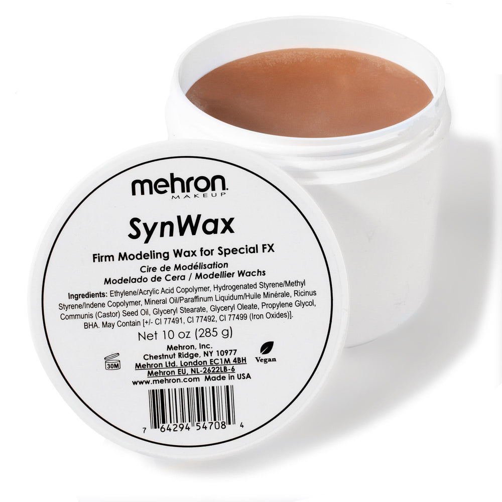Mehron SynWax jar front view showing product and brand for professional use