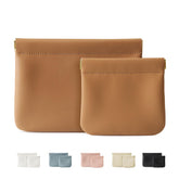 MEIBOOCH front view of two brown pouches showing compact set and elegant finish
