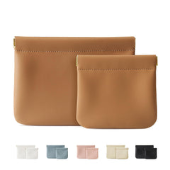 MEIBOOCH front view of two brown pouches showing compact set and elegant finish