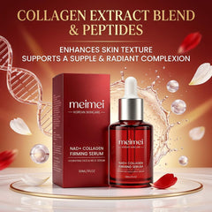 Meimei Korean label close-up highlighting NAD+, EGF peptide, and collagen ingredient benefits