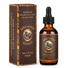 Melanin Kings front packaging showing premium beard oil and benefits