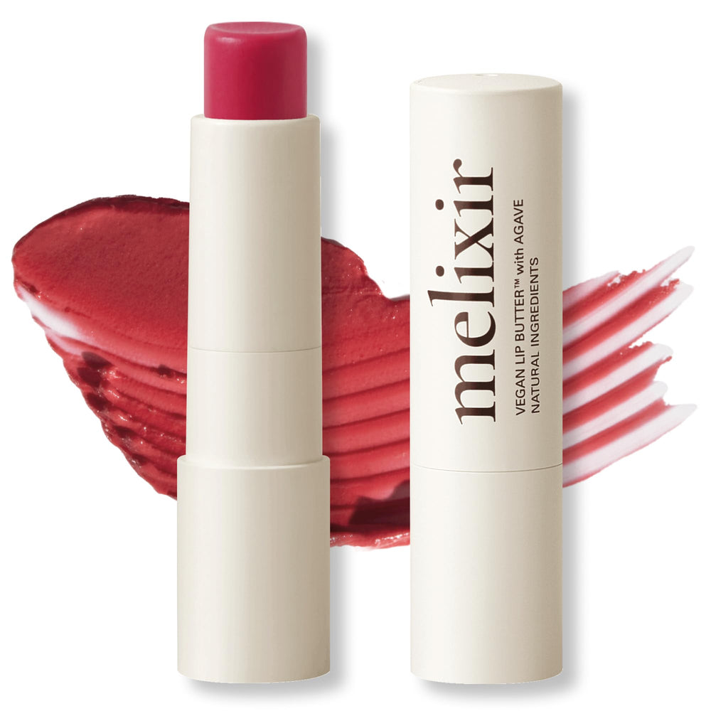 Melixir lip butter front packaging showing shade and clean design benefits