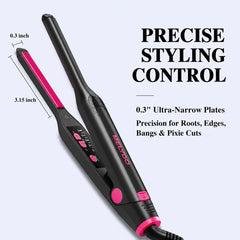 MELYDO styling bangs with mini straightener demonstrating quick touch-ups and control