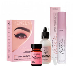 Menela dark brown front packaging showing kit and benefits