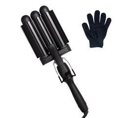Mermade Hair front view of black PRO waver showing barrels and handle, fast styling benefit