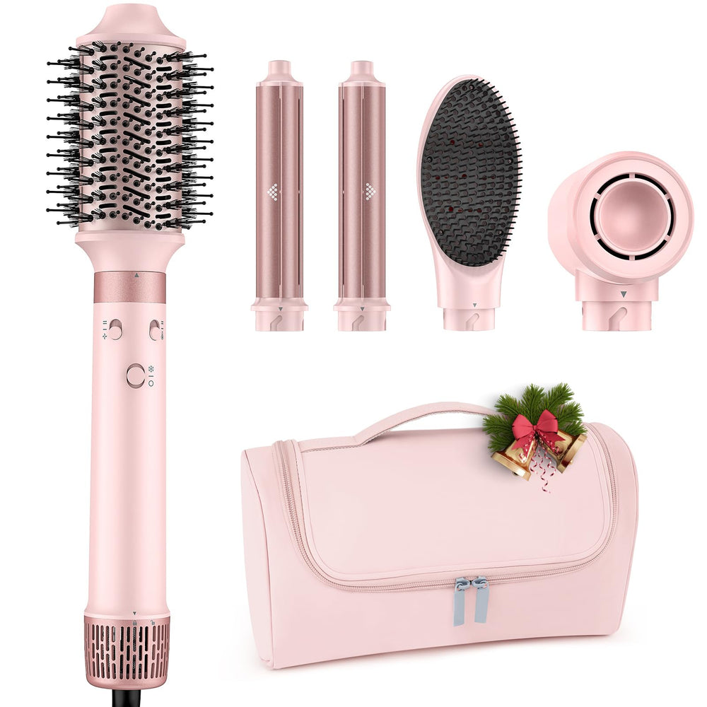 MESCOMB front view showing the 5-in-1 styler and handle for easy travel