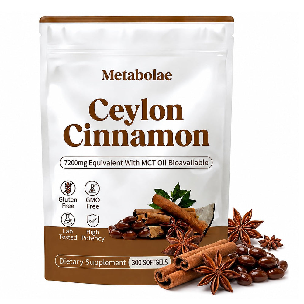 Metabolae Ceylon Cinnamon bottle front showing clean label and count benefit
