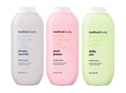 Method front packaging trio showing three bottles and scent variety benefits