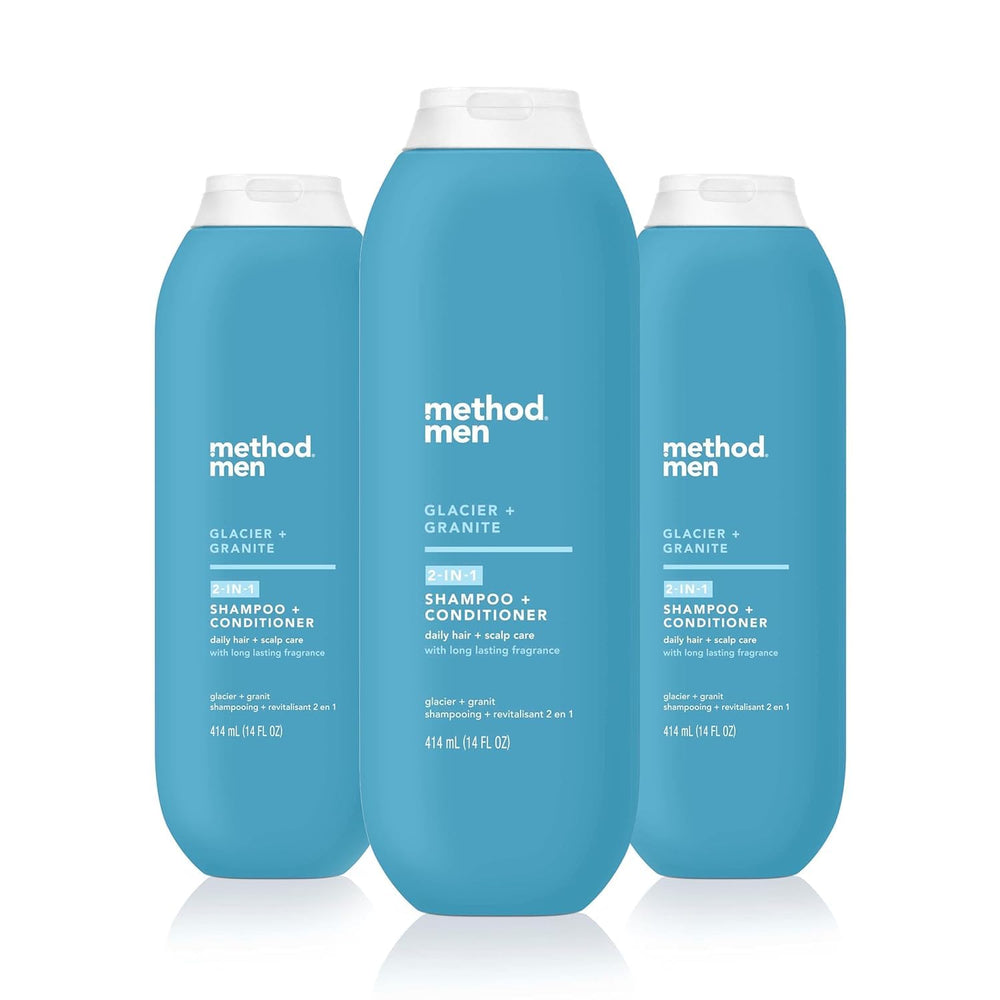 Method men front packaging showing Glacier + Granite and benefit of one-step care