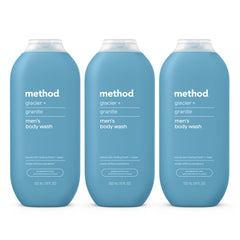 Method front packaging shows three Glacier + Granite bottles, vivid and eco friendly