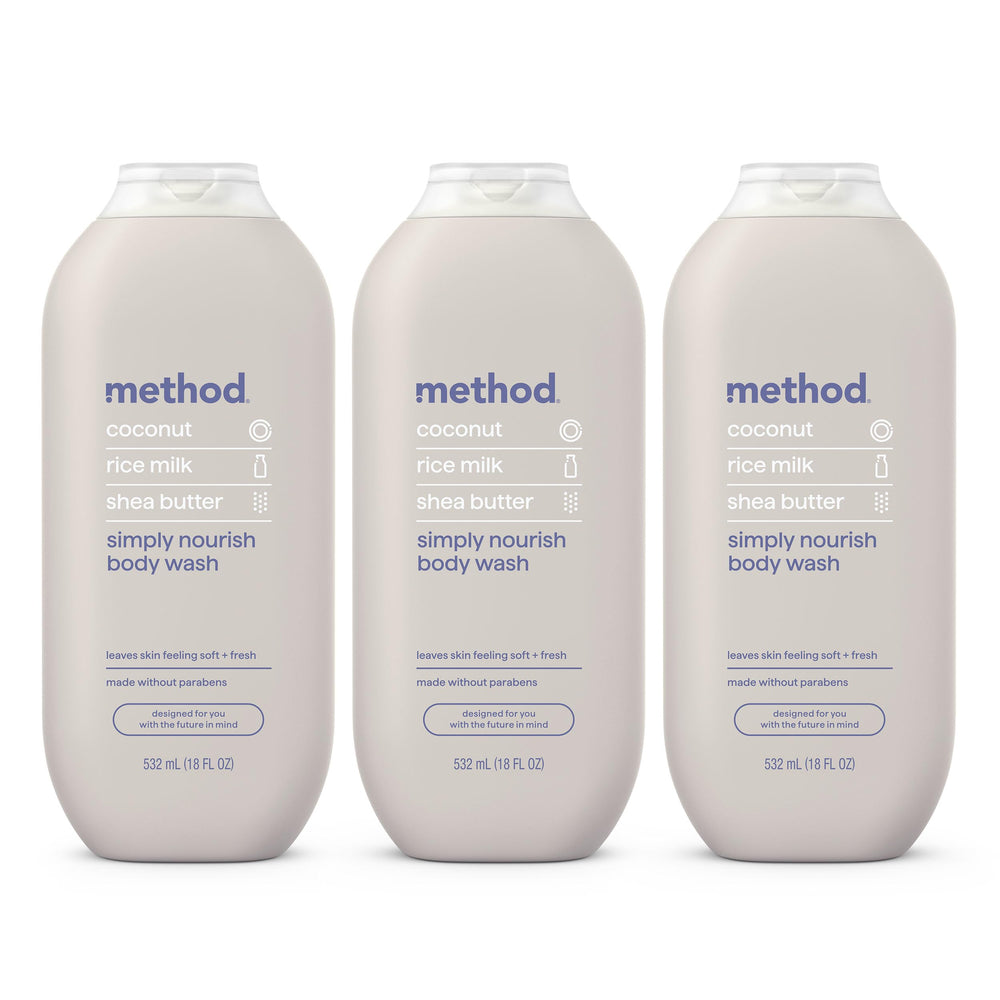Method front packaging showing 18 fl oz bottle and soothing design benefit skin hydration