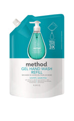 Method Waterfall refill pouch close-up highlighting pour spout and easy refill benefit