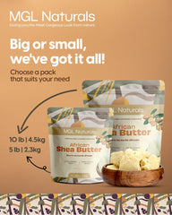 MGL Naturals scooping shea butter with spoon beside measuring scale for recipe accuracy