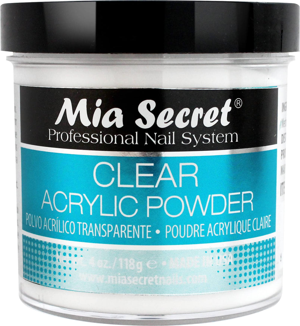 Mia Secret front jar view showing clear acrylic powder for consistent results