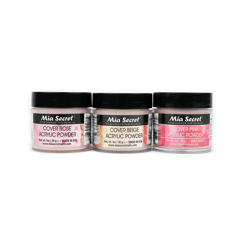 Mia Secret three jar front view showing pink beige rose for versatile coverage