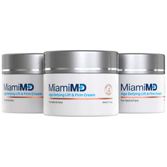 MiamiMD front packaging showing three 50 ml jars and clear product information benefit