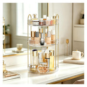 MiaoYfei front view of rotating organizer showing clear tiers and smooth rotation benefit