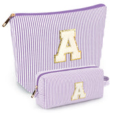 mibasies front view showing purple A pouch and matching small bag, gift-ready