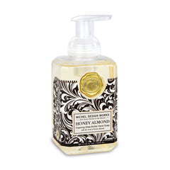 Michel Design Works front bottle view showing elegant label and functional pump benefit