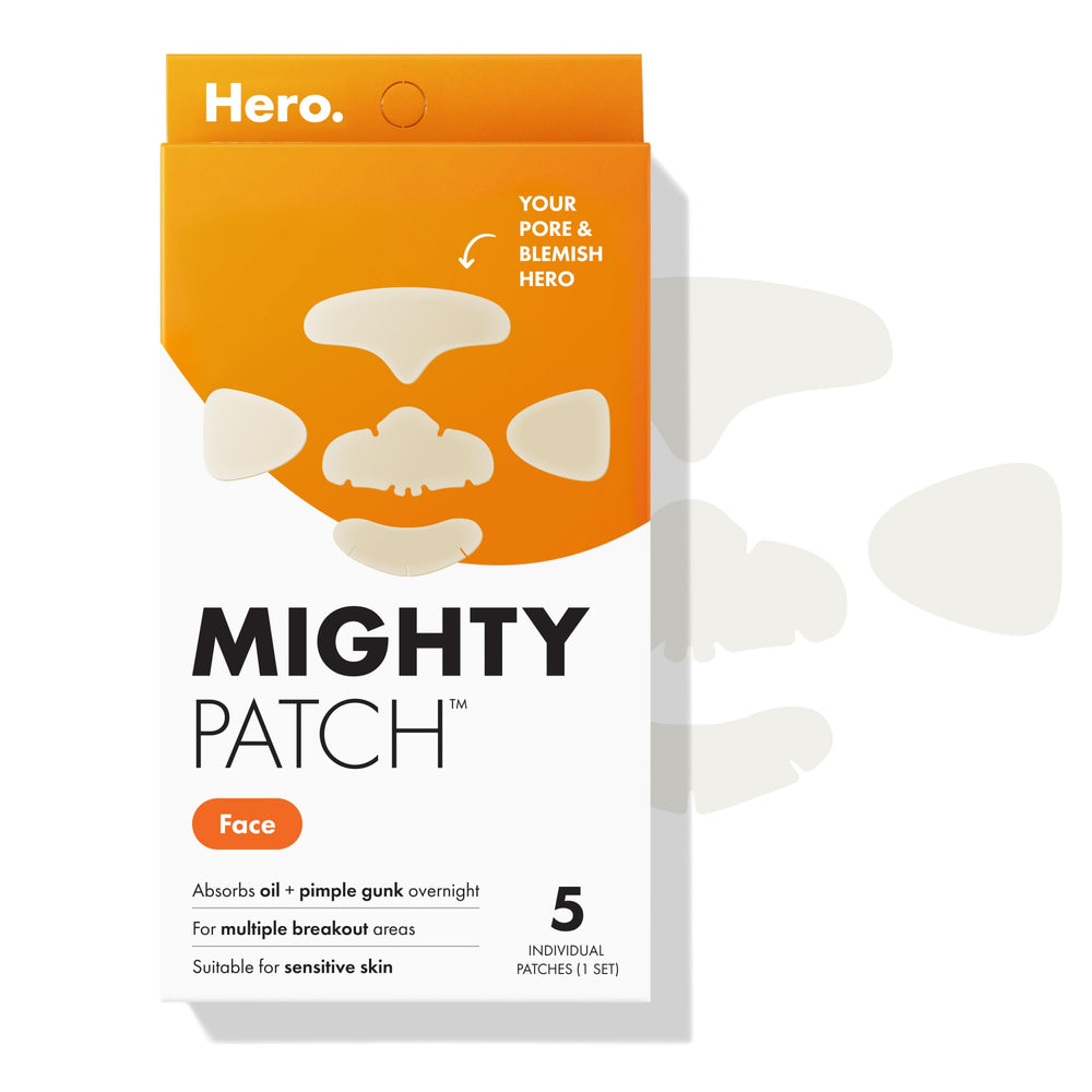 Mighty Patch front packaging showing five XL hydrocolloid patches for full-face coverage and clear skin